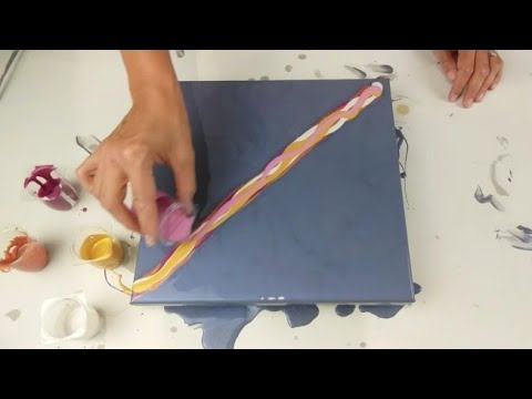 3rd Dutch Pour for Triptych ~ beautiful iridescent BLUE base ~ CHECK OUT THE SHIMMER! paint pouring