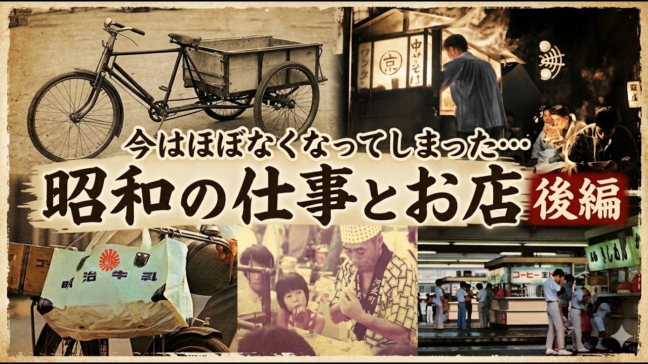 【懐かしい！ほぼなくなった昭和の仕事とお店　第2弾】キーパン、機関士、わらび餅の露店、御用聞き、押し売り、ちり紙交換、ミルクスタンド、炭鉱夫、輪タク、電報配達、ファンシーショップ、タレントショップなど