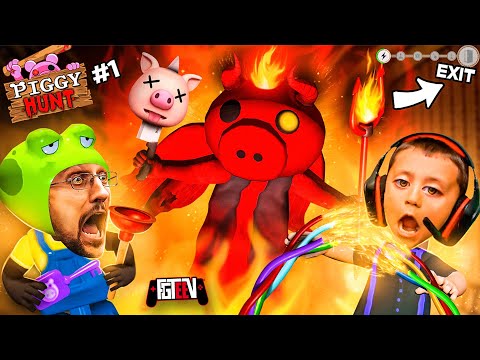 PIGGY HUNT #1 It's AMONG US but a Psycho Pig Hunts You While You do Tasks!  (FGTeeV Escape Gameplay)