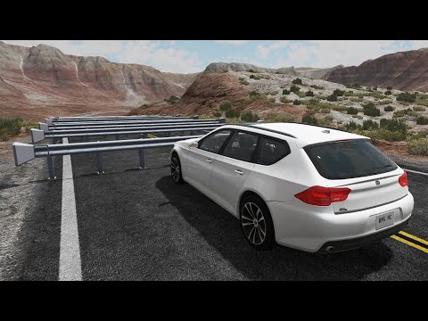 Cars vs Numerous Guardrails – BeamNG.Drive