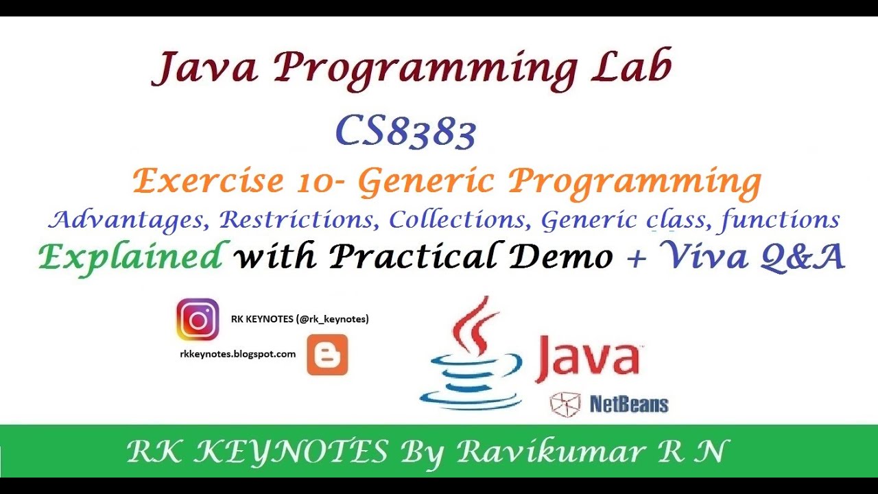 #12 (Java Lab Ex 10) Generic Programming | CS8383 |Generic Class | Generic Method | RK KEYNOTES | RK