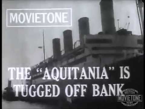 RMS Aquitania tugged off Bank - Cunard - Original footage