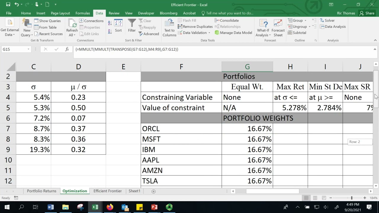 Portfolio Optimization in Excel Using Solver