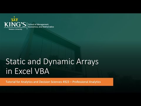 VBA Tutorial Video 9: Static and Dynamic Arrays in Excel VBA