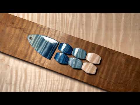 Iceberg Fade-style PRS Private Stock color set of curly maple tuner buttons and truss rod cover