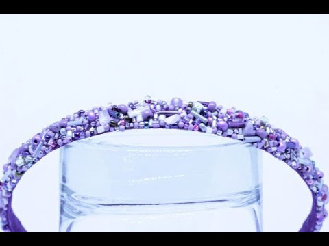 Обруч для волос с камнями и бисером светло-фиолетовый Аметист Обруч для прически Ручная работа - фото 1 - id-p1418683782