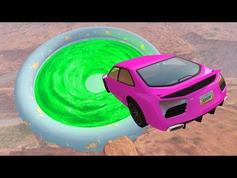 BeamNG.drive - Cars Jumping into Green Water Vortex Pool(Giant Vortex)
