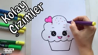 Kolay Çizimler  Sevimli Muffin Kek Nasıl Çizili