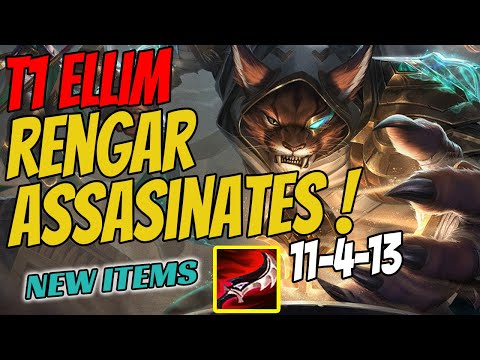 T1 Ellim Plays RENGAR Jungle Great KDA 11-4-13 Challenger Gameplay vs Karthus - New Items Season 11