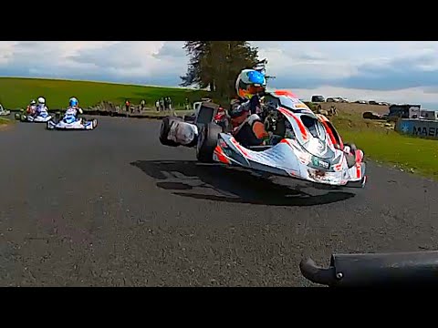 Flying Karting action in the Jnr Rotax super final at Glan-y-Gors Park in 2022, Rd 3