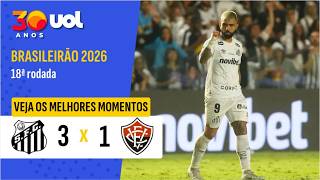 SANTOS 3 X 1 VITÓRIA | GABIGOL MARCA, MAS É EXPULSO EM SEGUIDA | MELHORES MOMENTOS DO BRASILEIRÃO