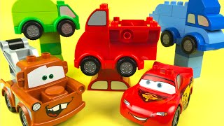 YouTube thumbnail: Lego Duplo Mix and Match Cars and Truck Toys for Kids with Tow Truck Mater and McQueen