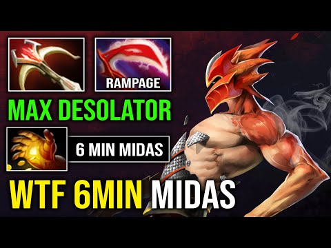 WTF 6MIN MIDAS Max Desolator Heavy Crit 2 Hits Deleted Super Rampage Offlane Dragon Knight Dota 2
