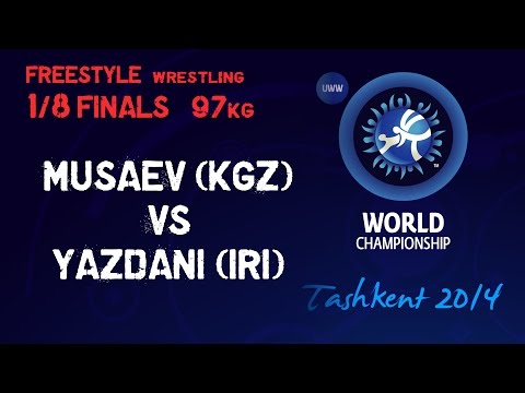 1/8 Finals - Freestyle Wrestling 97 kg - M MUSAEV (KGZ) vs R YAZDANI (IRI) - Tashkent 2014