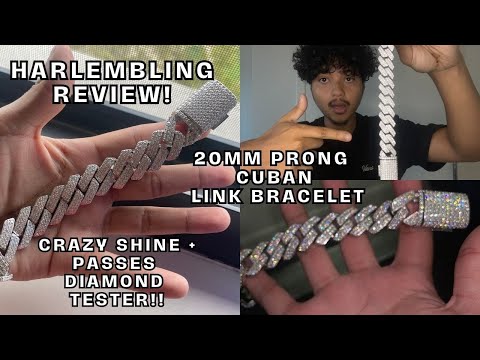 HARLEMBLING HUGE 20MM MOISSANITE PRONG MIAMI CUBAN LINK  REVIEW + DIAMOND TEST