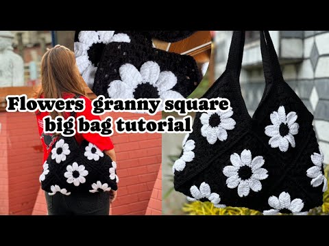 Flower granny square big bag(CROCHET TUTORIAL)