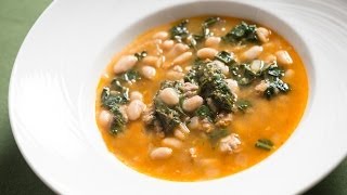 Sausage and White Bean Soup with Kale and Basil Pesto
