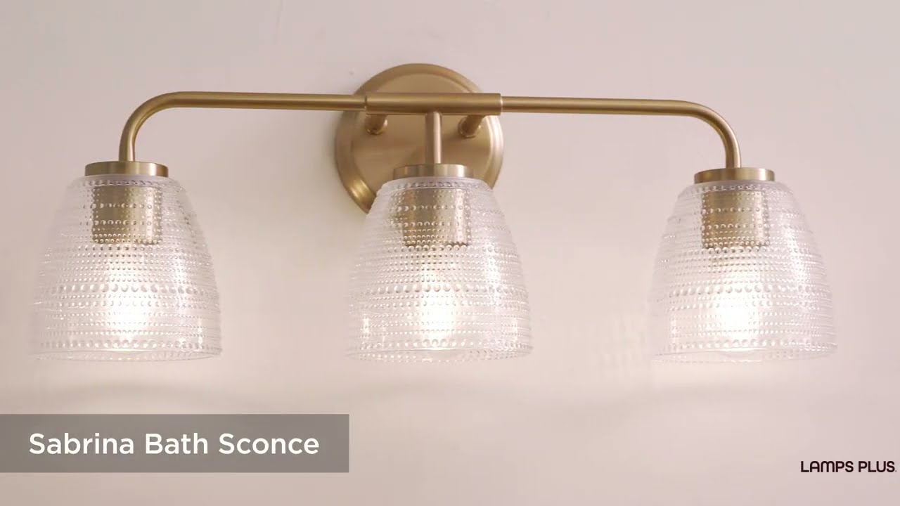 Video 1 Watch A Video About the Possini Euro Sabrina Satin Brass and Glass 3 Light Bath Light