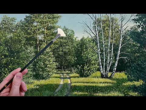Acrylic Painting Time Lapse | Trees in a Grassy Field Landscape for Beginners