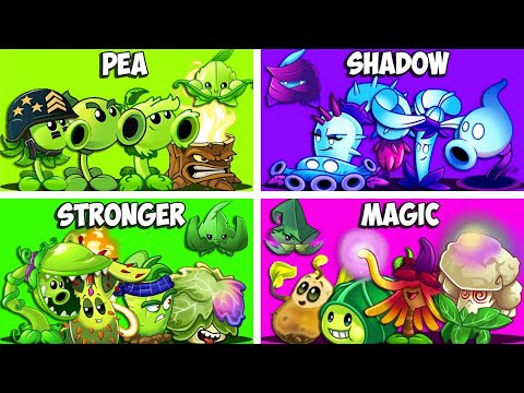 4 Team Plants Battlez - PEA x SHADOW x MAGIC x STRONG - Who Will Win? - Pvz 2 Gameplay