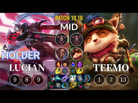 RW Holder Lucian vs Teemo Mid - KR Patch 10.18