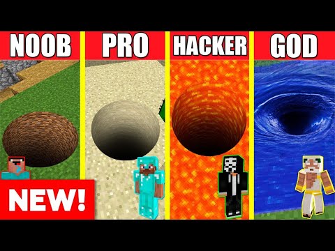Minecraft Battle: TUNNEL HOUSE BUILD CHALLENGE - NOOB vs PRO vs HACKER vs GOD / Animation PIT HOLE