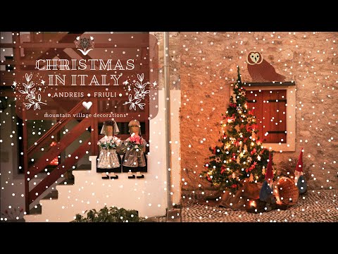 Christmas decor in Andreis. Winter Wonderland in small Italian village, Friuli region