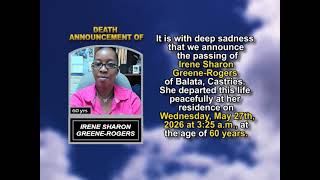 Irene Sharon Greene Rogers ~ Short Obituary