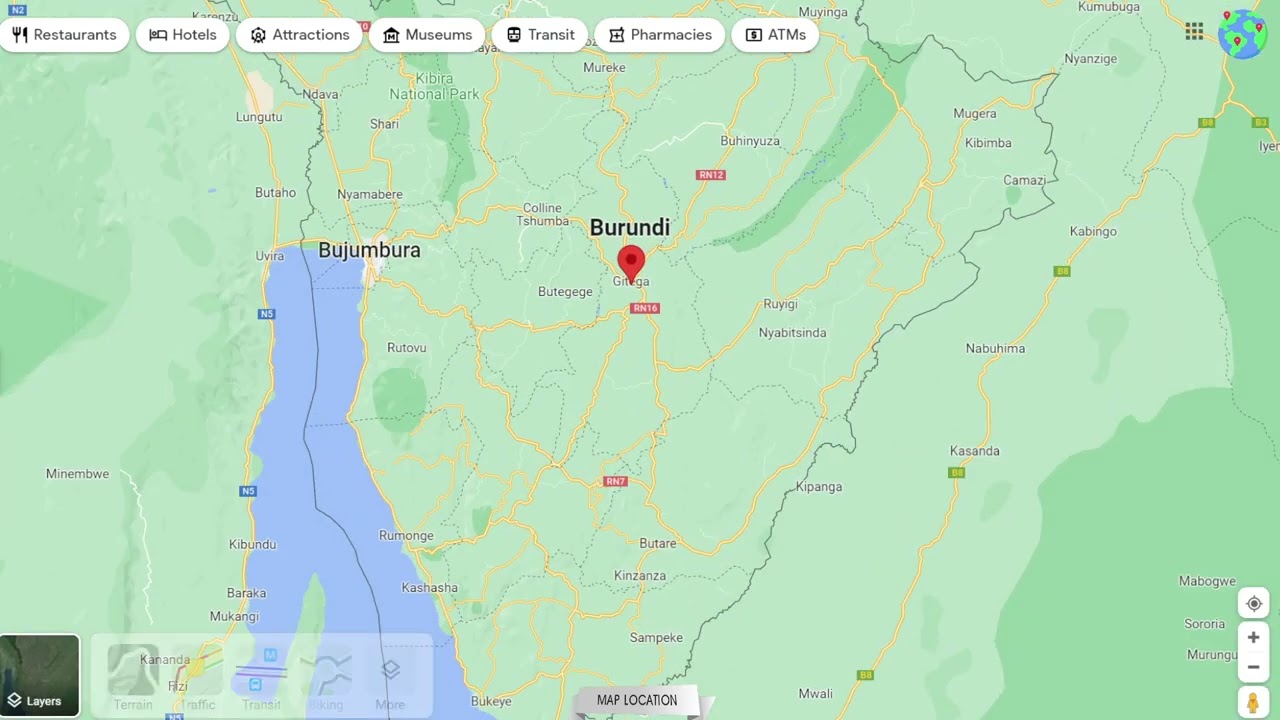 Where on the map is the capital of Burundi - Gitega