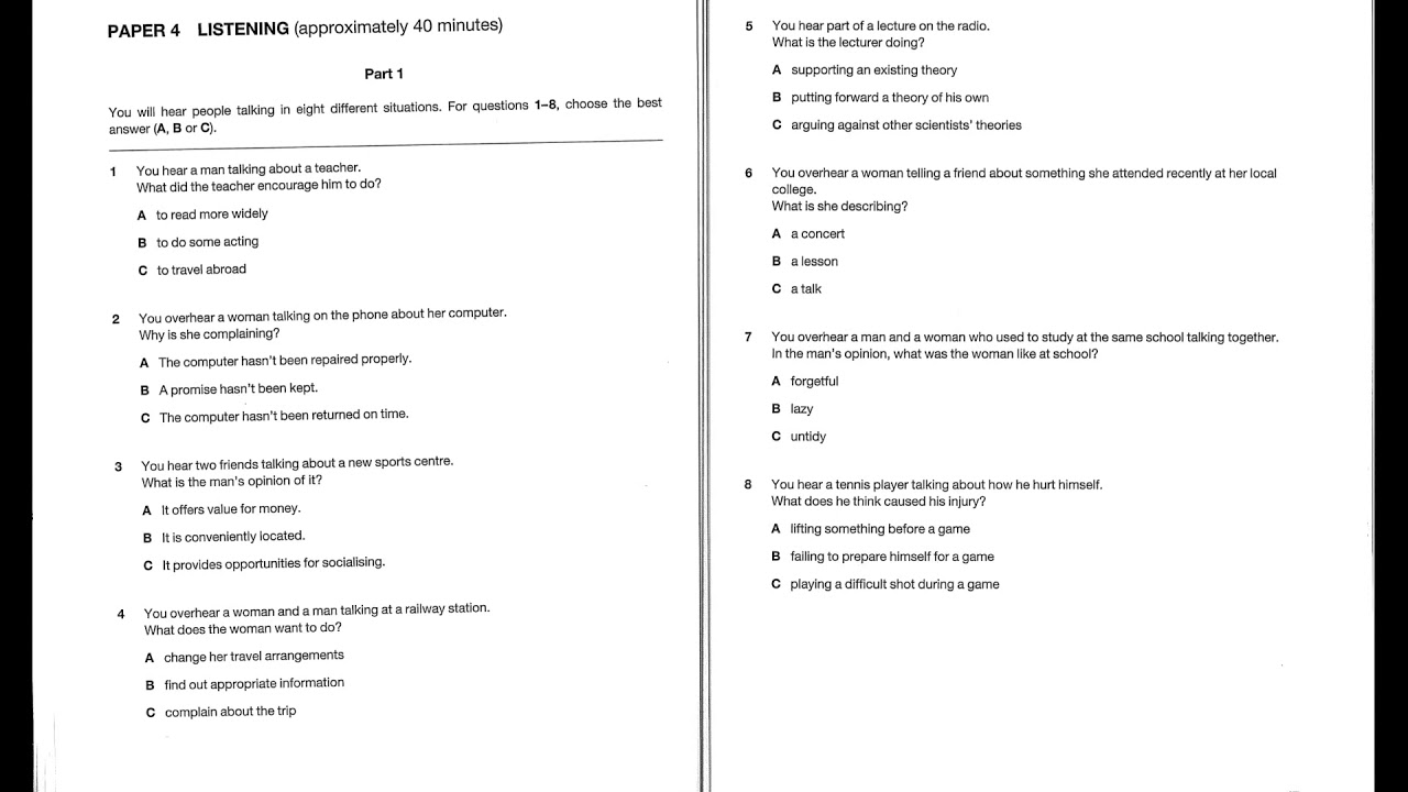 Listening B2, FCE 4, Test 3, Part 1