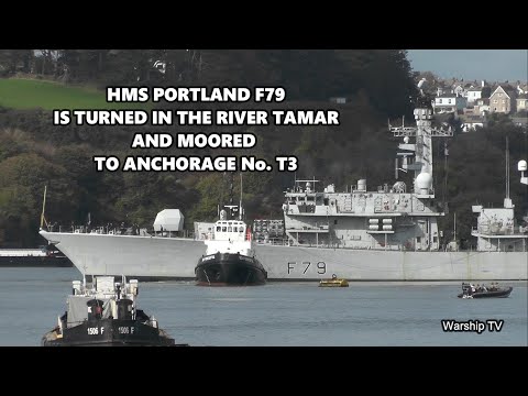 HMS PORTLAND F79 IS TURNED IN THE RIVER TAMAR AND MOORED TO No. T3 ANCHORAGE 7th October 2025