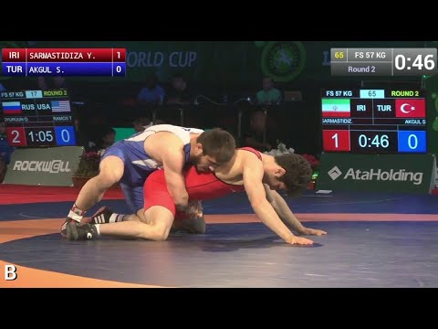 Round 2 FS - 57 kg: Sezar AKGUL (TUR) df. Younes SARMASTIDIZAJI (IRI), 13-10