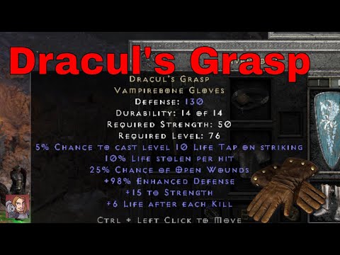 D2R Unique Items - Dracul's Grasp (Vampirebone Gloves)