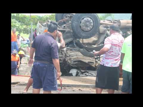 Truck overturns at Faleata Sports Complex
