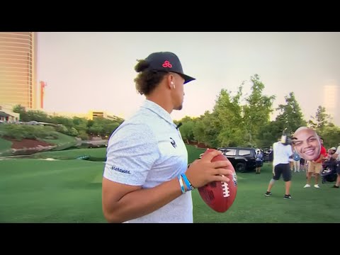 Brady  Mahomes take turns throwing Footballs at Charles Barkley Head Capital One The Match