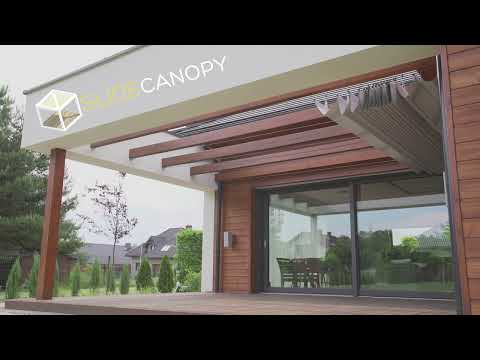 SlideCanopy - slide on wire canopy. Przesuwny żagiel, ruchome, przesuwne zadaszenie pergoli, tarasu.