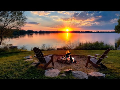 Cozy lake with a crackling fire | Enjoy the serene atmosphere of the summer fire