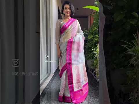 Ivory Multicolour Hand Block Printed Handloom Kota Doria Saree with Karwati Kinaar Silk Border