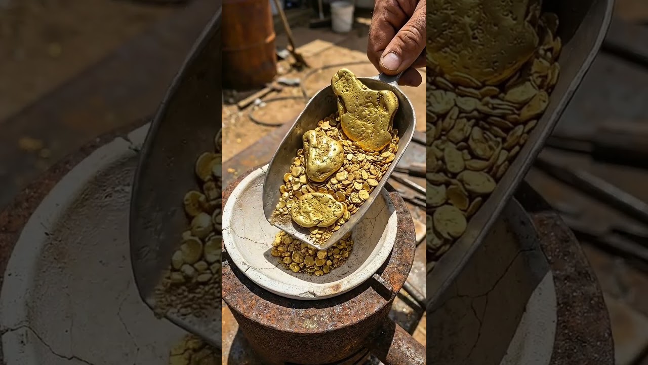 AI Simulation: Breaking Quartz to Reveal a Massive Gold Vein | From Rock to Gold Bar #asmr