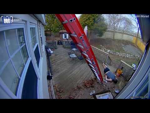 man falls 7ft off a ladder and crashes onto his deck