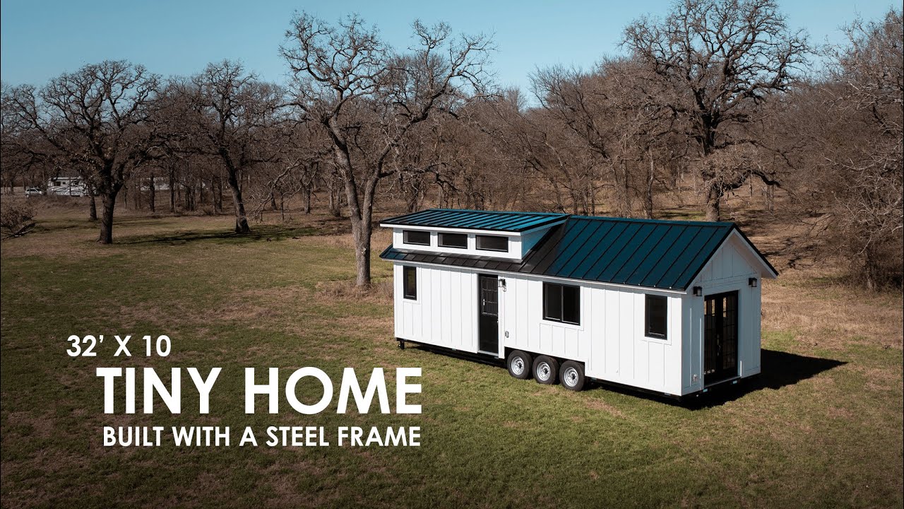 This modern Tiny House on Wheels is built with an engineered steel frame kit