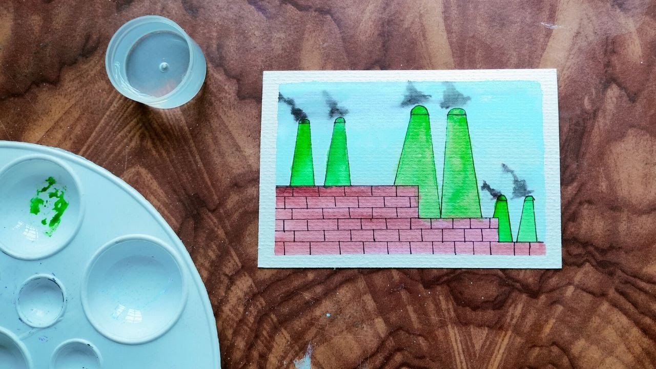 Watercolor Painting of Brick Kiln and Brick Wall Texture (easy painting)