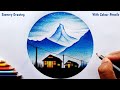 Beautiful Ice Mountain Scenery - Pencil Colour Drawing || Easy Night Scenery - colour pencil drawing
