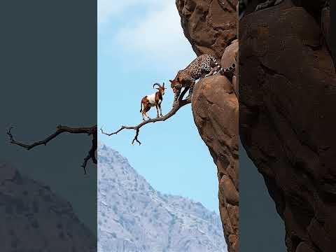 Leopard vs Goat: Cliffside Showdown! 🐆🐐 #wildlife