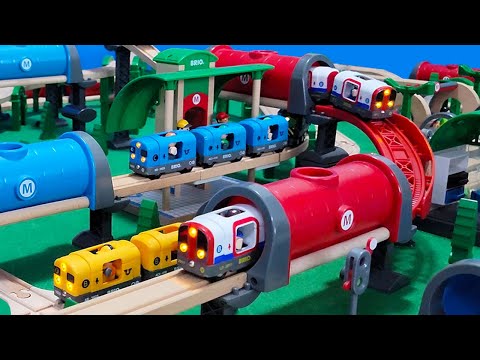 BRIO Wooden Trains 20 Tunnel Metro Train Layout with Subway Train Stations.