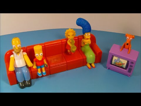 2008 THE SIMPSONS COUCH-A-BUNGA FULL SET OF 6 BURGER KING COLLECTION MEAL FIGURES VIDEO REVIEW