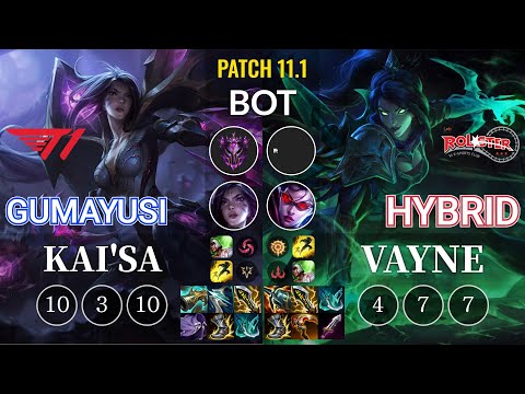 T1 Gumayusi Kai'Sa vs KT HyBriD Vayne Bot - KR Patch 11.1