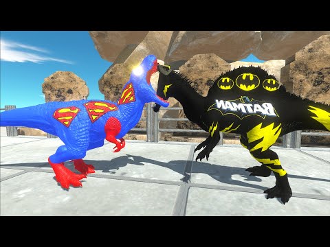 BATMAN SPINOSAURUS VS SUPERMAN T-REX DEATH FALL - Animal Revolt Battle Simulator