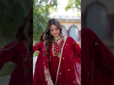 Maroon Elegant Faux Blooming Georgette Gown with Sequins Embroidery & Matching Dupatta