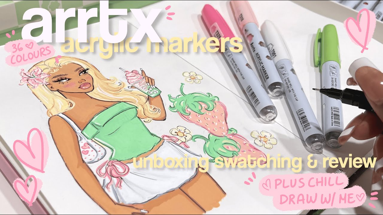 🌸 🌱 cosy arrtx acrylic marker unboxing, swatching, review & chill draw with me | cute lofi music 🫧 🎧